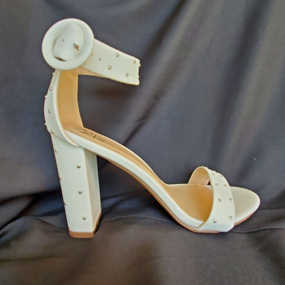 White studded heels